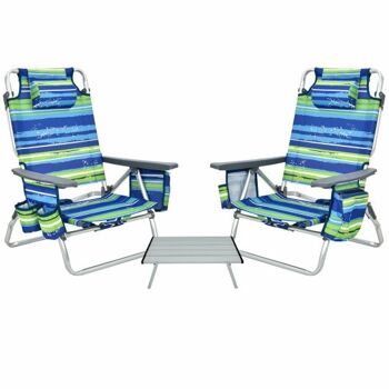 2 Packs 5-Position Outdoor Outdoor Backpack Beach Table Chair Deck Chair Set-Blue Set-Blue 3