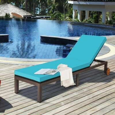 Patio Chaise Lounge Chair Outdoor Rattan Lounger Liegestuhl-Turquoise