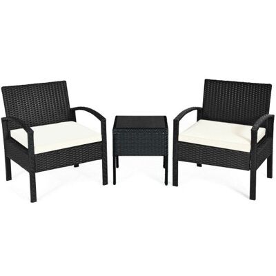 3 Teile im Freien Rattan Terrasse Gesprächs-Set mit Sitzkissen-Weiß