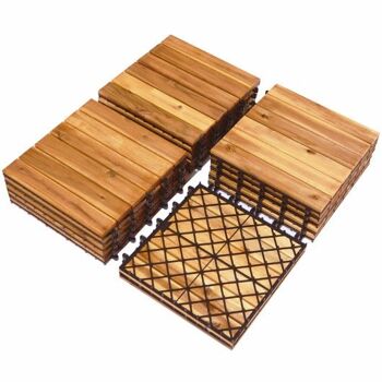27 pièces de dalles de terrasse en bois d'acacia imbriquées ZAS9876 3