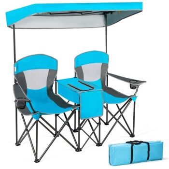Chaises d'auvent de camping pliantes portables avec porte-gobelet bleu 1