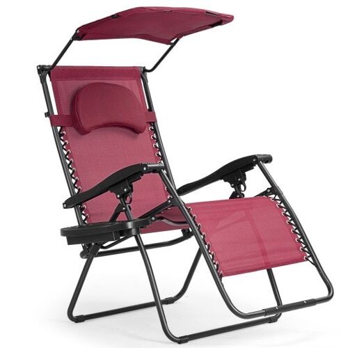 Klapper Liege Lounge Stuhl mit Schatten-Baldachin-Tassenhalter-Dark Red rot