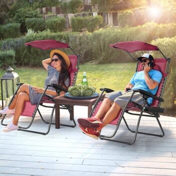 Klapper Daybed Lounge Chair with Shade Canopy Cup Holder Rouge Foncé Rouge 2