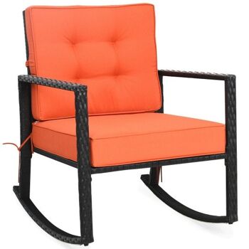 Patio Rotin Rocker Outdoor Glider Chaise Coussin Pelouse Orange 1