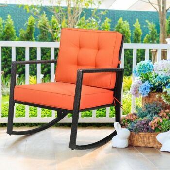 Patio Rotin Rocker Outdoor Glider Chaise Coussin Pelouse Orange 2