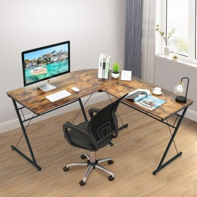 59 Zoll L-förmiger Eckschreibtisch Computertisch für Home Office Study Workstation-Brown