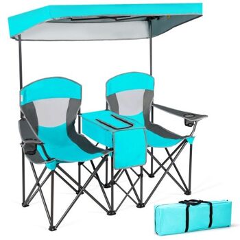 Chaises pliantes portables à baldaquin de camping avec porte-gobelet-turquoise 1