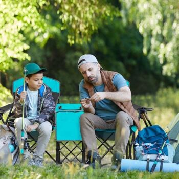 Chaises pliantes portables à baldaquin de camping avec porte-gobelet-turquoise 2