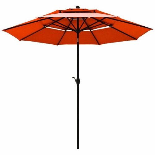 10ft 3-Tier-Patio-Regenschirm-Aluminium-Sonnenschutzhaut doppelt ohne Basisrot