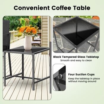 Mobilier de patio moderne et robuste 3 pièces avec table basse noir 3
