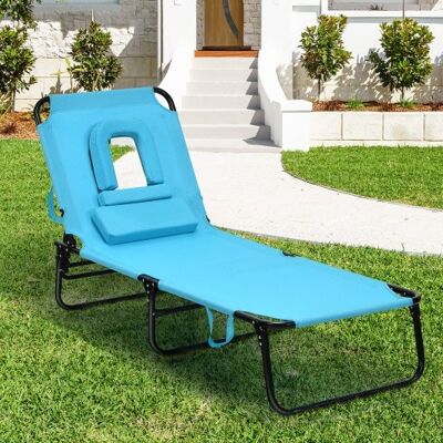 Outdoor-Klapp-Chaise Beach Pool Patio Lounge Stuhlbett mit verstellbarem Rücken und Loch-Turquoise ZAS10010