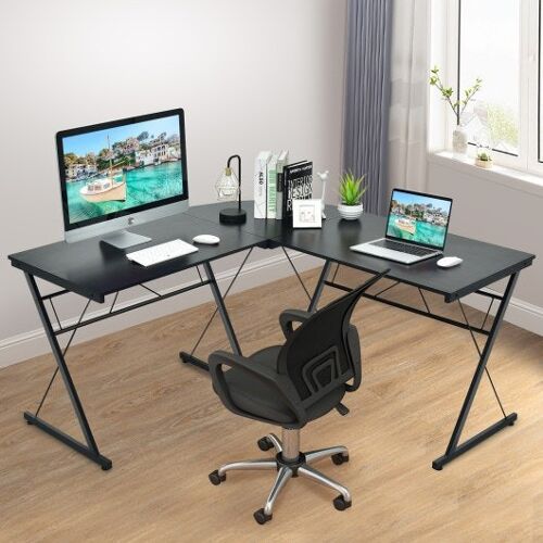 59 Zoll L-förmiger Cornerschreibtisch Computertisch für Home Office Study Workstation-Black