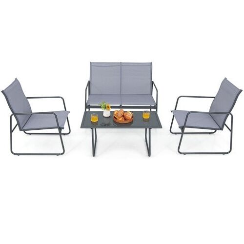 4 Stücke Metall Terrasse Möbel Chat Set mit temperamentvollem Glas Couchtisch