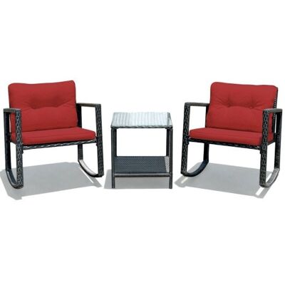 3 PCs Wicker Rocking Bistro-Set mit Gla-Couchtisch und Lagerschelfrede