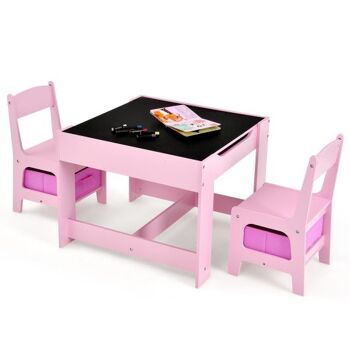 Chaises de table pour enfants avec boîtes de rangement Tableau noir Tableau blanc Dessin Rose 1