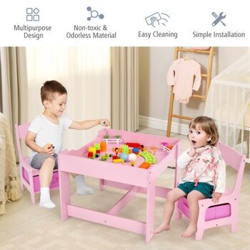 Chaises de table pour enfants avec boîtes de rangement Tableau noir Tableau blanc Dessin Rose 2