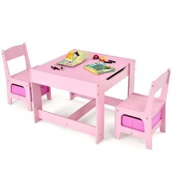 Chaises de table pour enfants avec boîtes de rangement Tableau noir Tableau blanc Dessin Rose 3