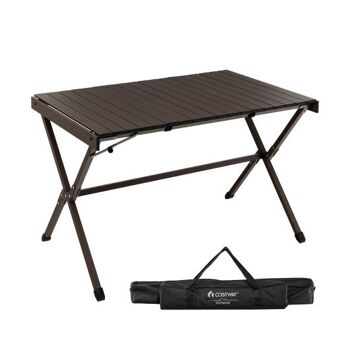 Table de camping portable en aluminium pour 4 à 6 personnes avec sac fourre-tout marron 1