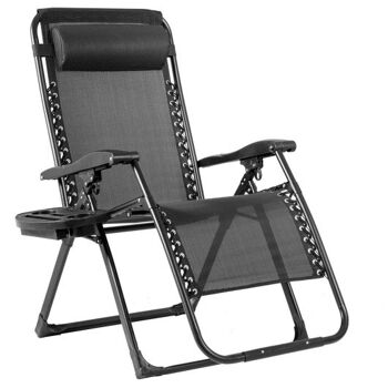 Chaise longue surdimensionnée avec porte-gobelets de haute performance pour l'extérieur Noir 1