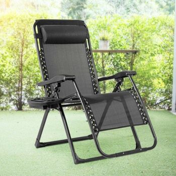 Chaise longue surdimensionnée avec porte-gobelets de haute performance pour l'extérieur Noir 2