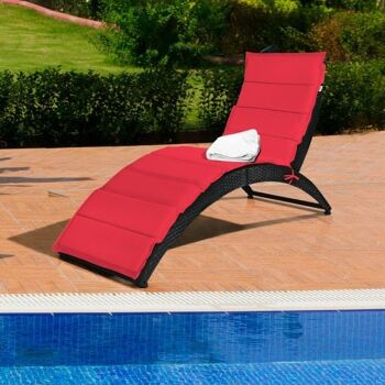 Klapper Terrasse Rattan Chaise longue portable avec coussins-Rouge 1