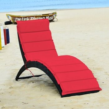 Klapper Terrasse Rattan Chaise longue portable avec coussins-Rouge 2
