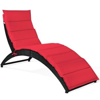 Klapper Terrasse Rattan Chaise longue portable avec coussins-Rouge 3