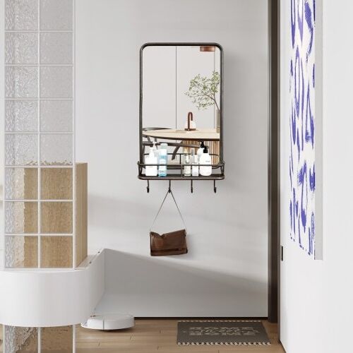 Wandspiegel mit Regalhaken stabiler Metallrahmen für Schlafzimmer Wohnzimmer