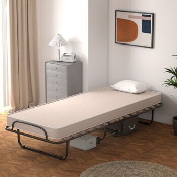 Lit pliant portable avec matelas en mousse à mémoire de forme et cadre en métal robuste fabriqué en Italie-Bege 1