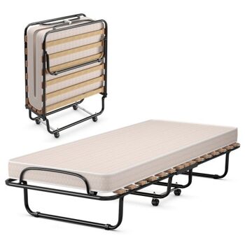 Lit pliant portable avec matelas en mousse à mémoire de forme et cadre en métal robuste fabriqué en Italie-Bege 3