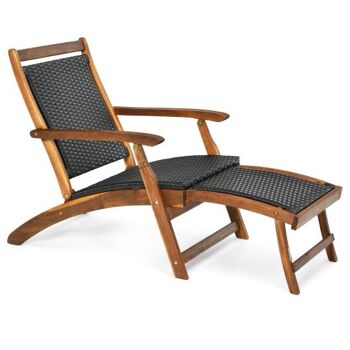 Chaise longue de patio pliante en rotin avec cadre en bois d'acacia Repose-pieds Renner 1