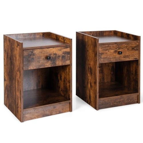 2 Nachttisch mit Schubladenkabinetts-Seitentisch mit dem oberen Brown angehoben