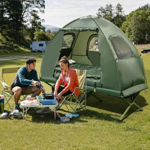1-Personen-Klappcamping-Zelt mit Sonnenschutz und Luftmatratze