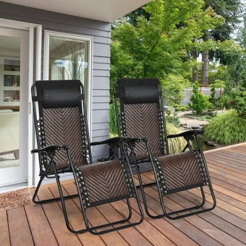 2 Stücke Klapper Terrasse Rattan Zull Gravity Lounge Stuhllicht braun braun