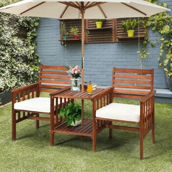 Ensemble de 3 chaises de table de patio extérieur en bois d'acacia causeuse-blanc 1
