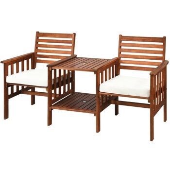 Ensemble de 3 chaises de table de patio extérieur en bois d'acacia causeuse-blanc 3