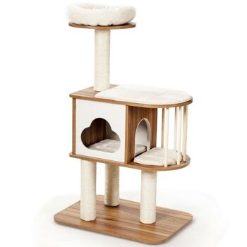 Arbre d'activités pour chat en bois de 46 pouces avec plate-forme et coussin marron 3