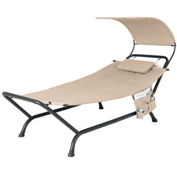 Chaise longue suspendue de patio avec coussin à baldaquin et sac de rangement Bege 1