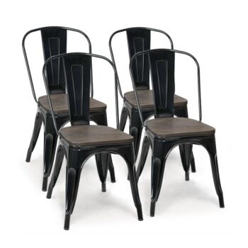 Ensemble de 4 chaises de salle à manger empilables en métal et bois de 18 pouces de hauteur 1