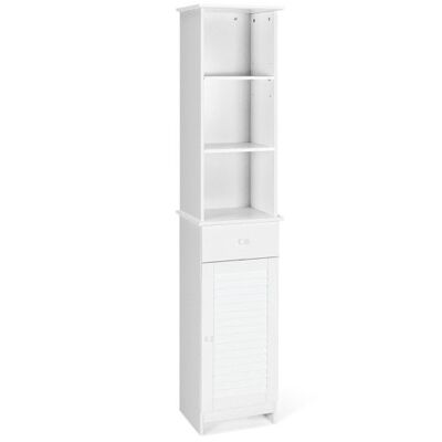 Badezimmer hoher freistehender Lagerschrank mit offenen Regalen und Schubladen-Weiß