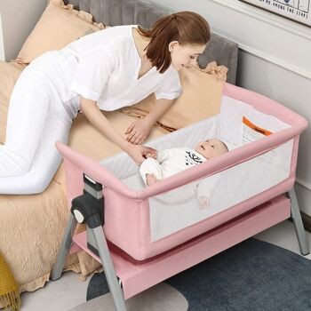 Bébé portable sur lit de chevet avec hauteurs et angles réglables rose 2