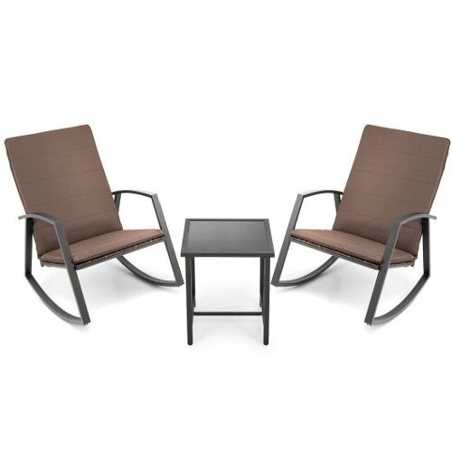 3 Stücke Terrasse Rattan rockige Möbel Set-Brown