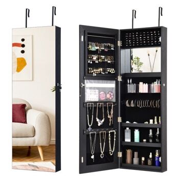 Armoire à bijoux de rangement verrouillable avec finition noire miroir sans cadre 3