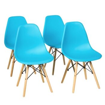 Chaise de salle à manger moderne sans accoudoirs 4 pièces avec pieds en bois-bleu 3