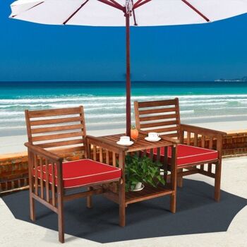 Ensemble de 3 chaises de table de patio extérieur en bois d'acacia Lovese-rouge 2
