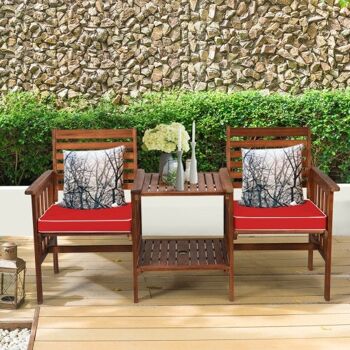 Ensemble de 3 chaises de table de patio extérieur en bois d'acacia Lovese-rouge 3
