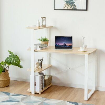 Reversible Computer Desk Study Table Home Office mit einstellbarem Bücherregalnatural