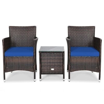 3 PCs Terrassenmöbel Set Outdoor Wicker Rattan Set-Navy ZAS10454