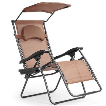 Klapper Chaise longue inclinable avec porte-gobelet Shade Canopy-Brown 1