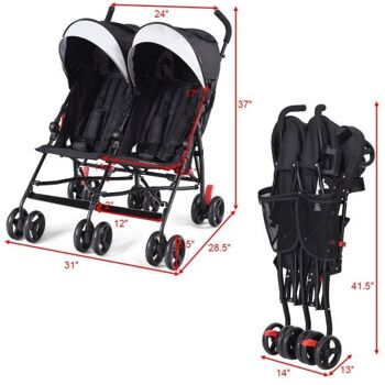 Pliable Twin Baby Double Carriage Ultralight Umbrella Nursing Carriage-Black 3